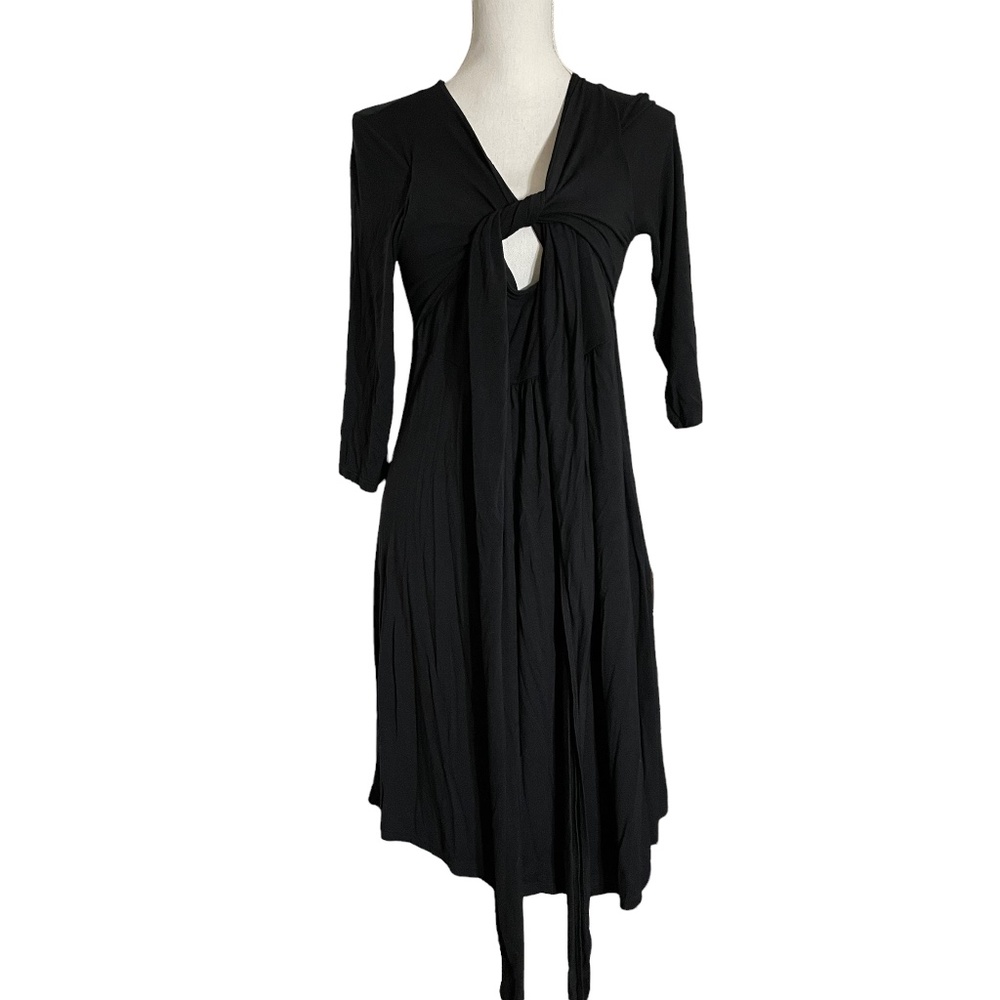 Pip & Vine Tie Front Maternity Dress Black 3/4 Sleeve Stretch Rosie Pope